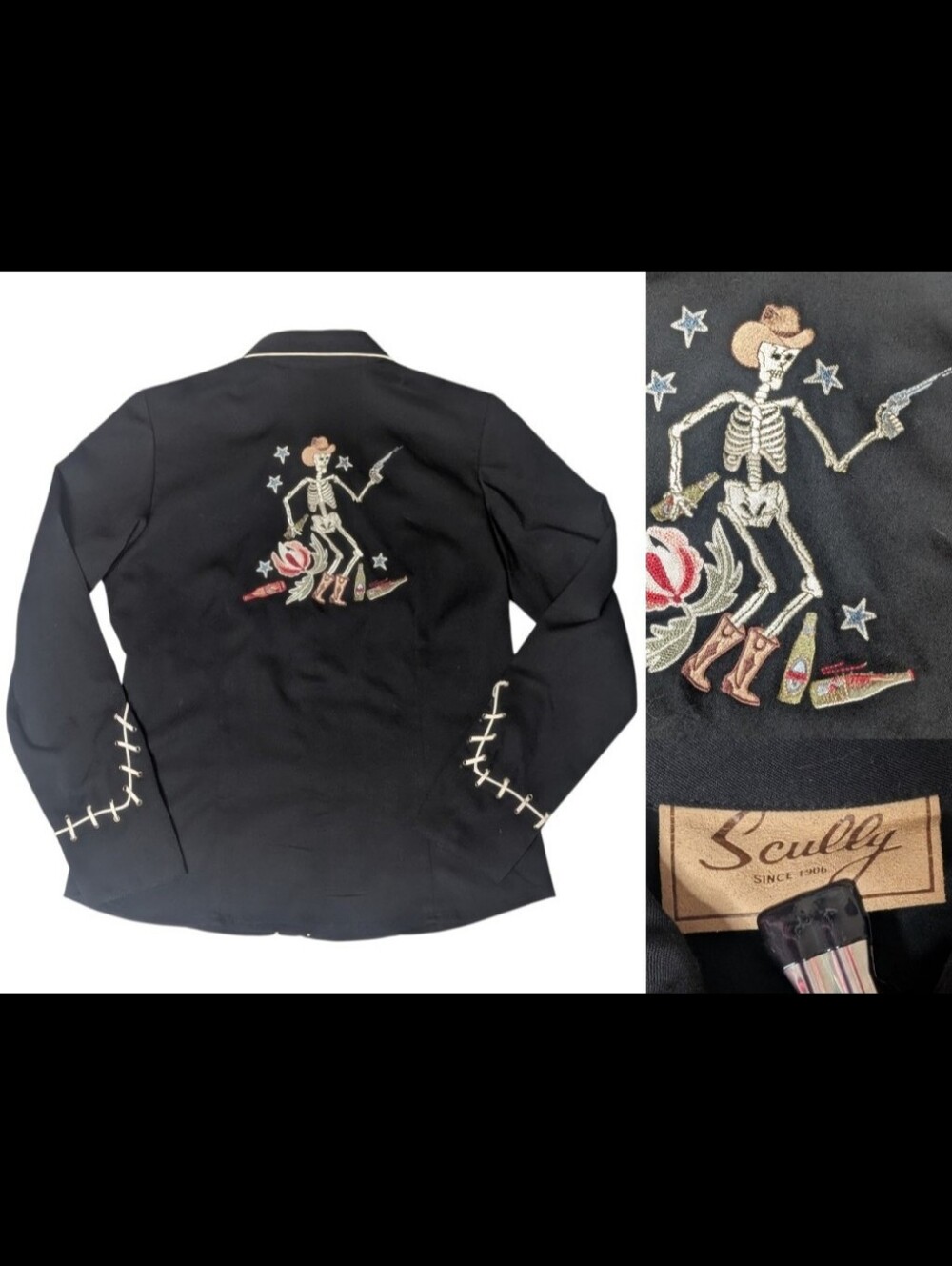Vintage SCULLY EMBROIDERED SKELETON Pearlsnap
